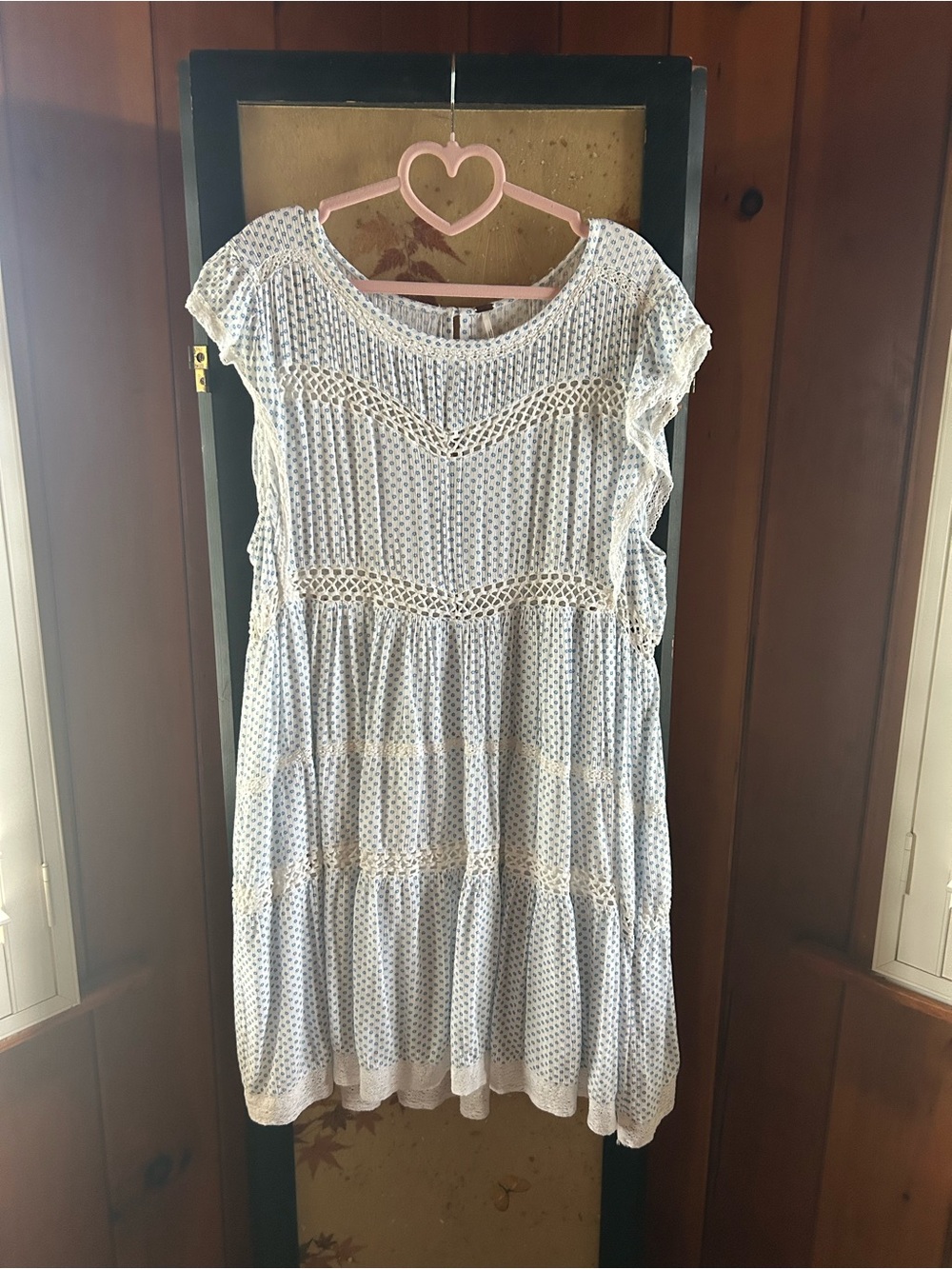 Free People Light Blue and White Crochet Tiered Midi Dress